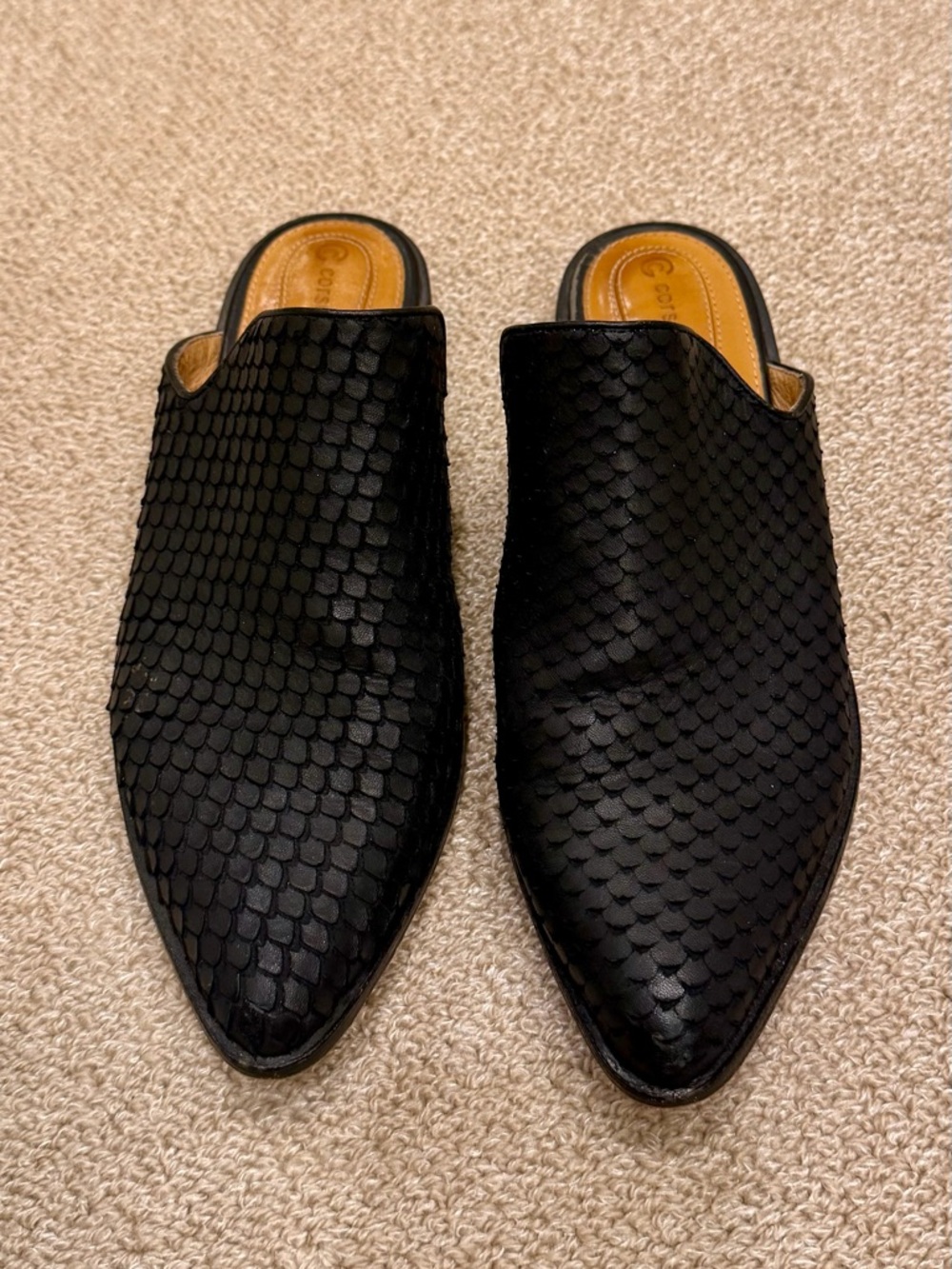 Corso Como Black Scaled Slip-On Leather Women's Mules